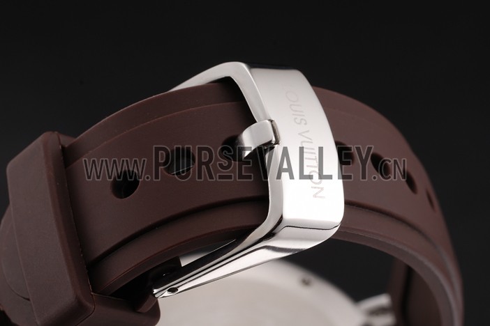 Louis Vuitton Tambour LV Cup Regate White Dial Stainless Steel Case Brown Rubber Strap