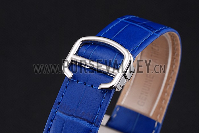 Cartier Tank MC Stainless Steel Diamond Case White Dial Blue Leather Strap 622172