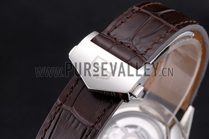 Swiss Tag Heuer Carrera Calibre 5 White Dial Rose Gold Case Brown Leather Strap