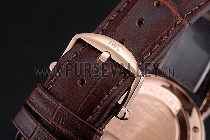 Swiss IWC Portofino Gold Case Black Dial Brown Leather Bracelet 622669