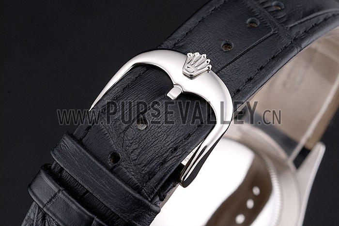 Swiss Rolex Cellini Date White Dial Stainless Steel Case Black Leather Strap