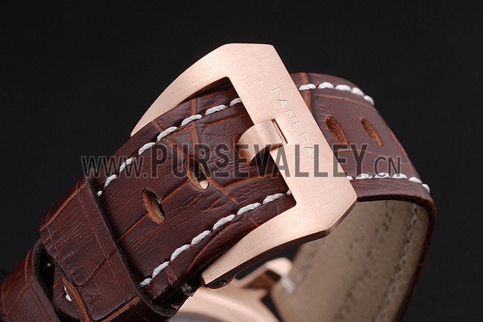 Panerai Luminor Marina 8 Days Black Dial Rose Gold Case Brown Leather Strap