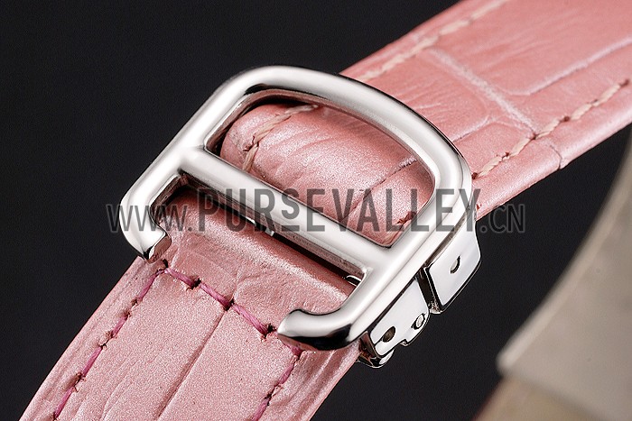 Cartier Ronde White Dial Diamond Bezel Stainless Steel Case Pink Leather Strap