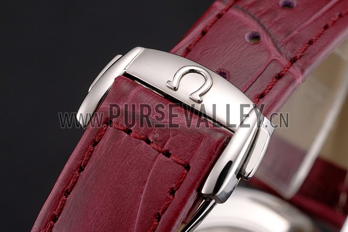 Omega Speedmaster Burgundy Dial Stainless Steel Case Diamond Bezel Burgundy Leather Strap