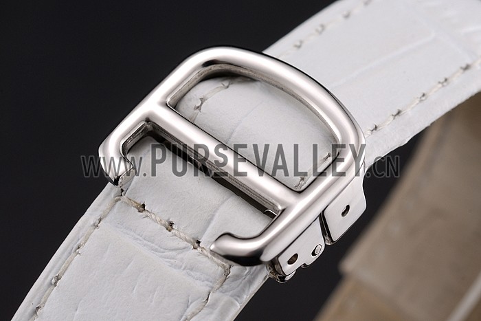 Cartier Ronde White Dial Stainless Steel Case White Leather Strap