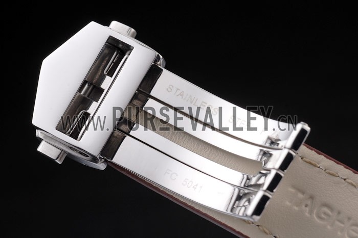 Tag Heuer Swiss Carrera Tachymeter Bezel Dark Brown Leather Strap White Dial