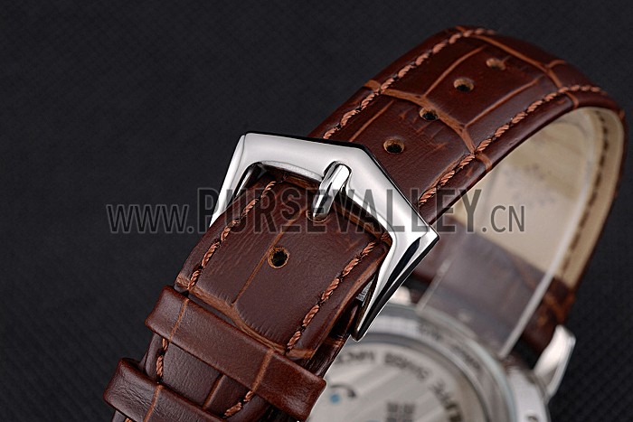 Patek Philippe Day Date Tourbillon White Dial Stainless Steel Case Embossed Bezel Brown Leather Strap 622837