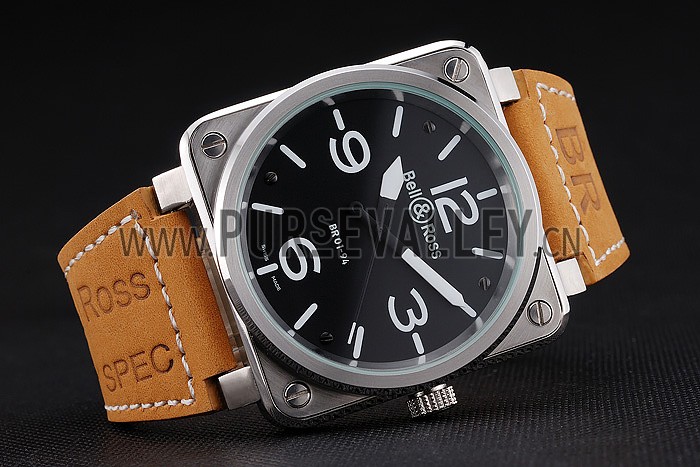 Bell and Ross BR 01-94 Black Dial Silver Case Brown Leather Strap