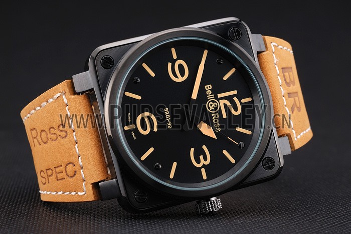 Bell and Ross BR 01-92 Black Dial Black Case Brown Leather Strap