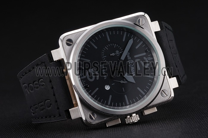 Bell and Ross BR 03-94 Black Dial Silver Case Black Leather Strap
