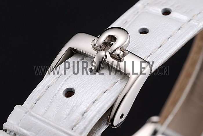 Omega De Ville Prestige Small Seconds White Dial Diamond Bezel Stainless Steel Case White Leather Strap