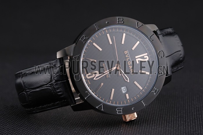 Bvlgari Novelties Black Dial Black Case Black Leather Strap