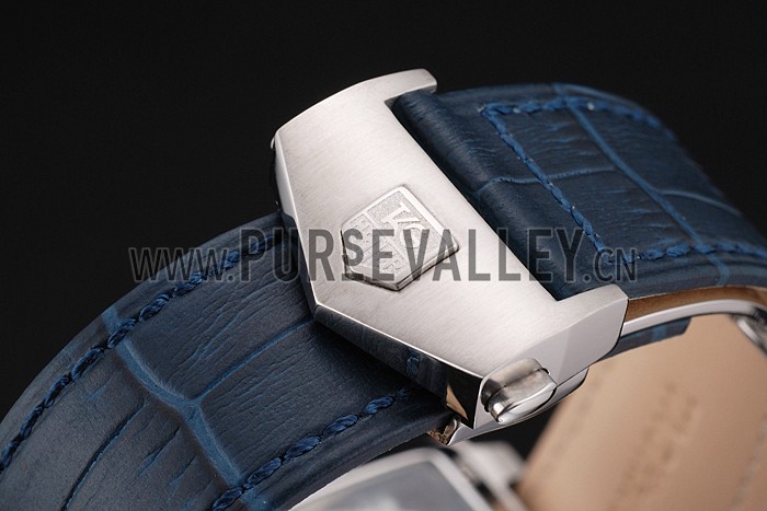 Tag Heuer Monaco 24 Calibre 36 Chronograph Blue And Grey Stripes Dial Blue Leather Strap 622273
