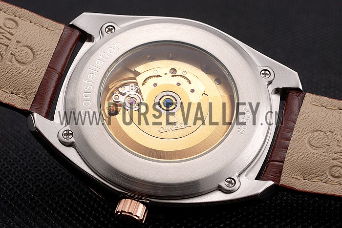 Omega Globemaster Silver Dial Rose Gold Bezel Stainless Steel Case Brown Leather Strap