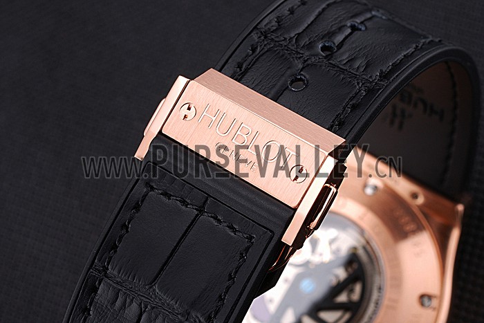 Hublot Classic Fusion Diamond Skull Dial Gold Case Black Leather Strap 622816