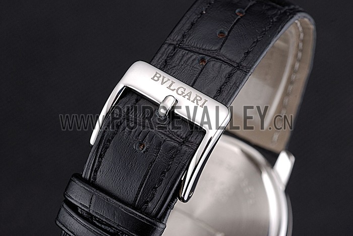 Bvlgari Solotempo Black Dial Stainless Steel Case Black Leather Strap 622738