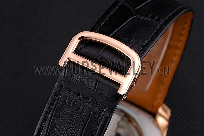 Cartier Calibre Tourbillon Black Dial Gold Case Black Leather Strap 622754
