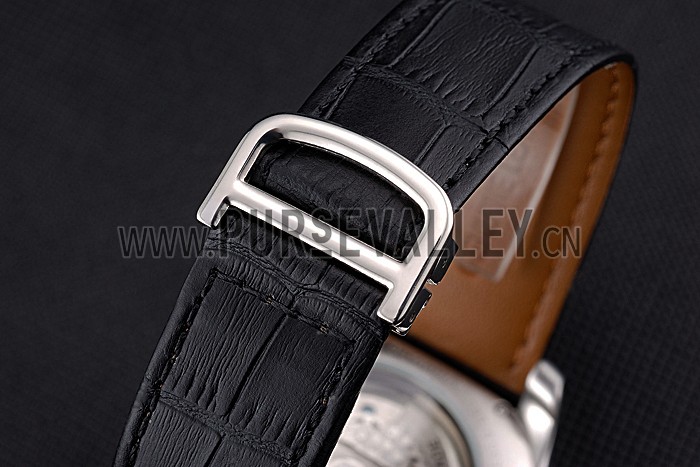 Cartier Calibre Tourbillon Black Dial Stainless Steel Case Black Leather Strap 622752