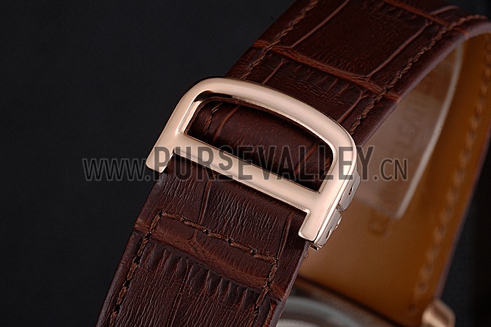 Cartier Calibre Tourbillon White Dial Gold Case Brown Leather Strap 622753