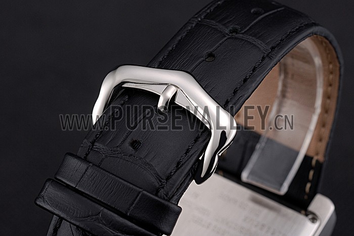 Cartier Tank White Dial Stainless Steel Case Black Leather Strap 622761