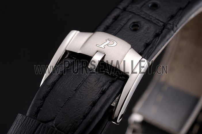 Swiss Piaget Altiplano Date Automatic White Dial Diamond Markers Stainless Steel Case Black Leather Strap