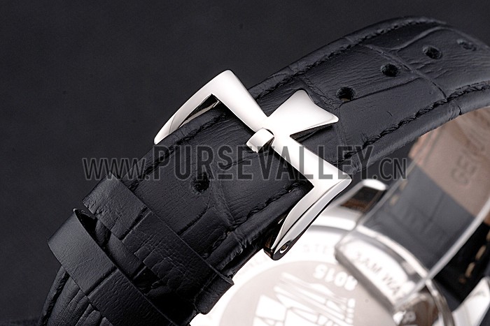 Vacheron Constantin Traditionnelle White Ship Dial Stainless Steel Case Black Leather Strap