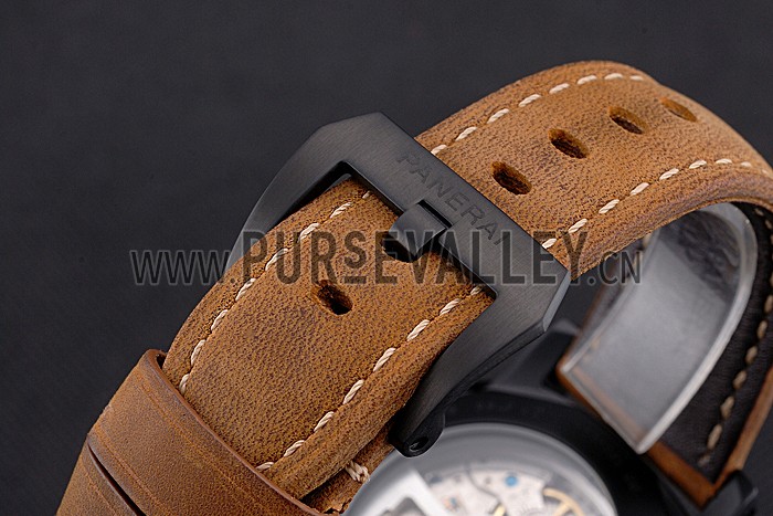 Panerai Luminor Marina 1950 Black Dial Matte Black Steel Case Brown Suede Leather Strap