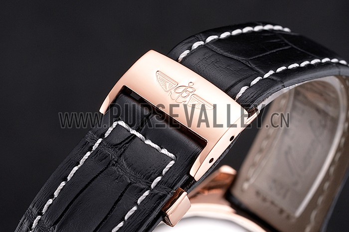 Breitling For Bentley Mulliner Tourbillon Black Dial Rose Gold Case Black Leather Strap