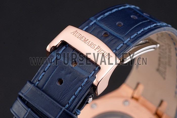 Swiss Audemars Piguet Royal Oak Blue Dial Gold Case Blue Leather Strap