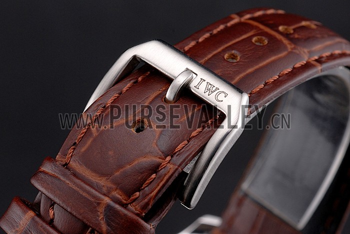 IWC Portofino Tourbillon White Dial Blue Markings Stainless Steel Case Brown Leather Strap
