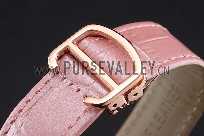 Cartier Tortue Perpetual Calendar White Dial Gold Case Pink Leather Strap