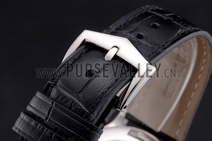 Swiss Patek Philippe Calatrava Black Dial Diamond Bezel Stainless Steel Case Black Leather Strap