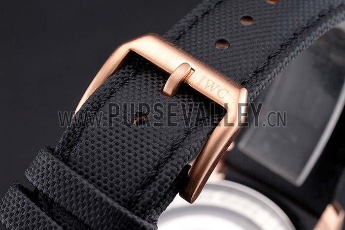 IWC Pilot Perpetual Calendar Black Dial Rose Gold Case Black Textile Strap