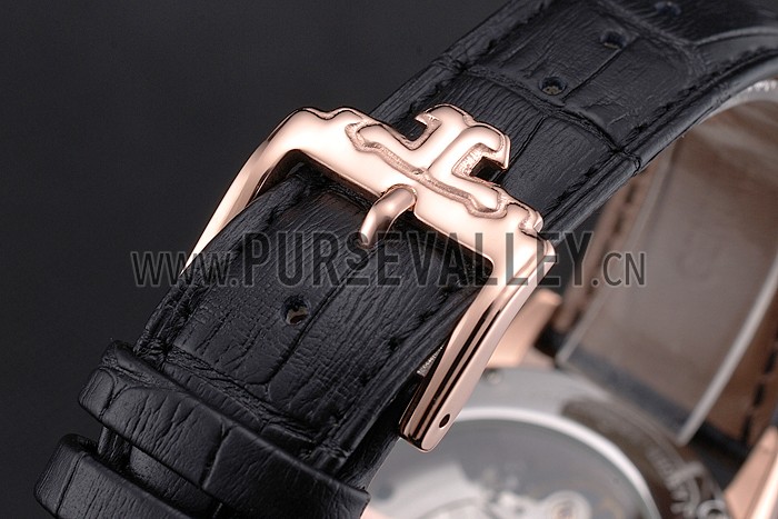 Jaeger LeCoultre Master Moonphase Tourbillon Black Dial Rose Gold Case Black Leather Strap