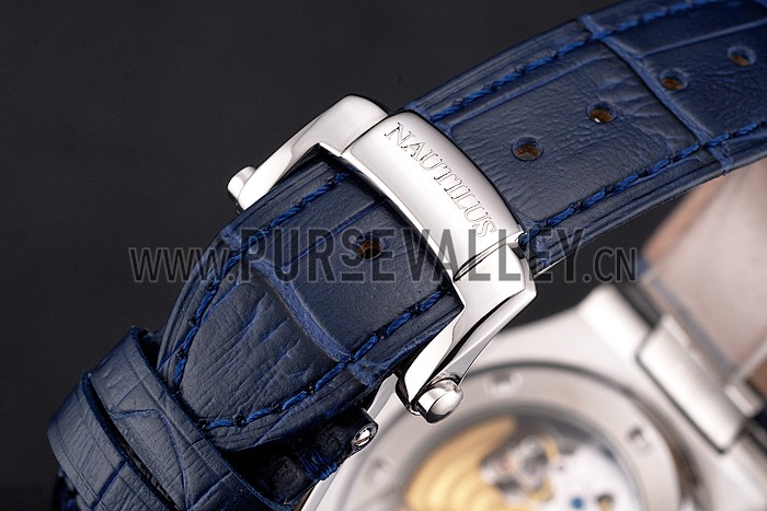 Patek Philippe Nautilus Blue Dial Stainless Steel Case Blue Leather Strap