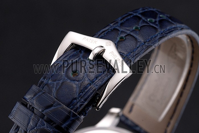 Patek Philippe Calatrava Blue Guilloche Dial Stainless Steel Case Blue Leather Strap