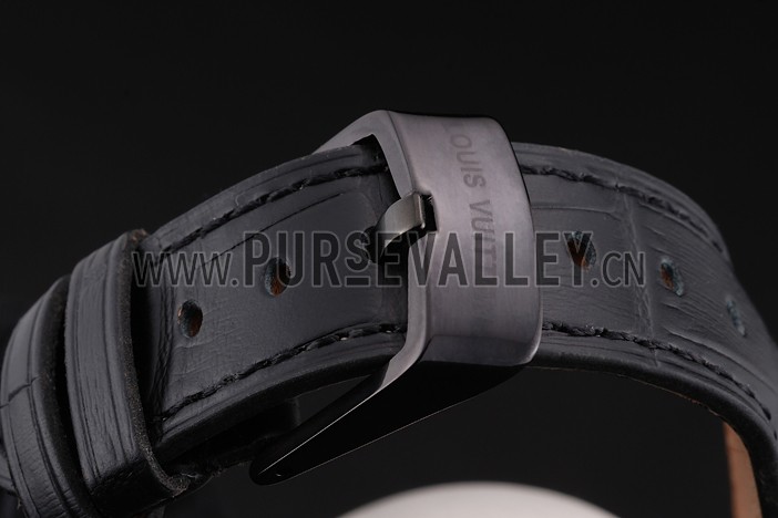 Louis Vuitton Tambour LV277 Tourbillon Black Dial Black PVD Case Black Leather Strap