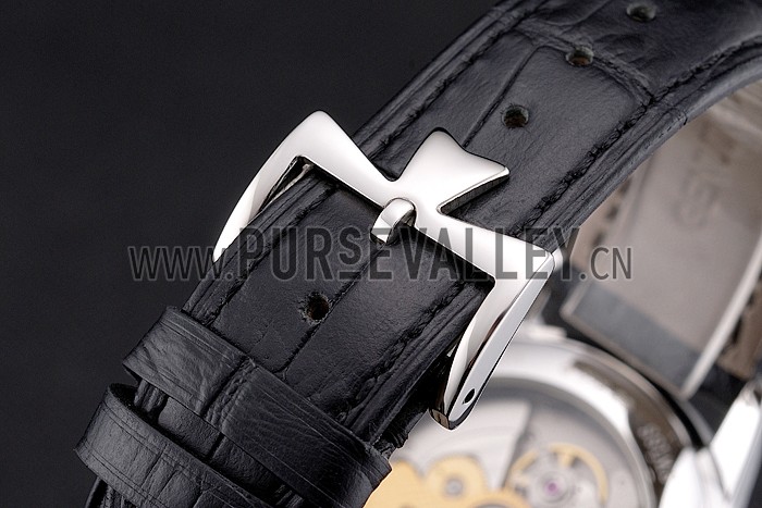 Swiss Vacheron Constantin Traditionnelle Power Reserve White Dial Stainless Steel Case Black Leather Strap
