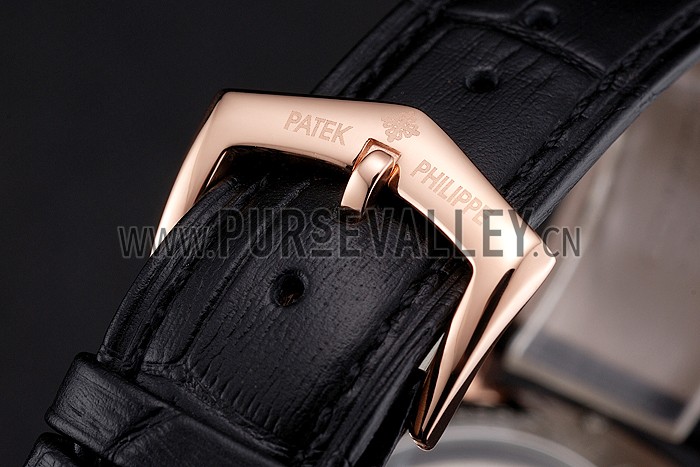 Patek Philippe Grand Complications Moonphase Perpetual Calendar Tourbillon Black Dial Rose Gold Case Black Leather Strap