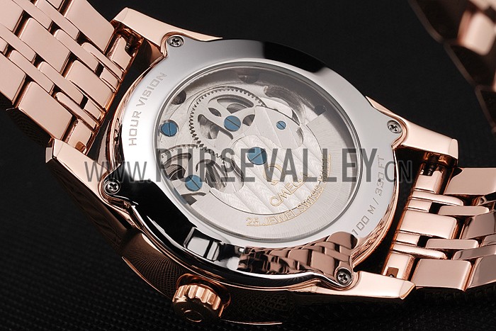 Omega De Ville Moonphase Tourbillon White Dial Blue Hands Rose Gold Case And Bracelet