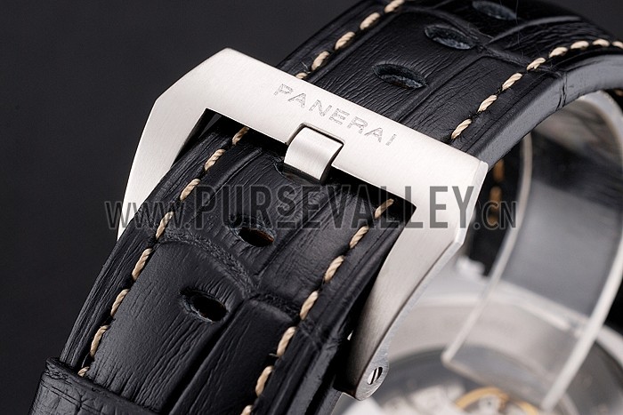 Panerai Luminor Automatic Power Reserve Black Embossed Dial Stainless Steel Case Black Leather Strap