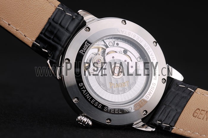 Piaget Swiss Traditional Grey Dial Black Leather Strap 7627