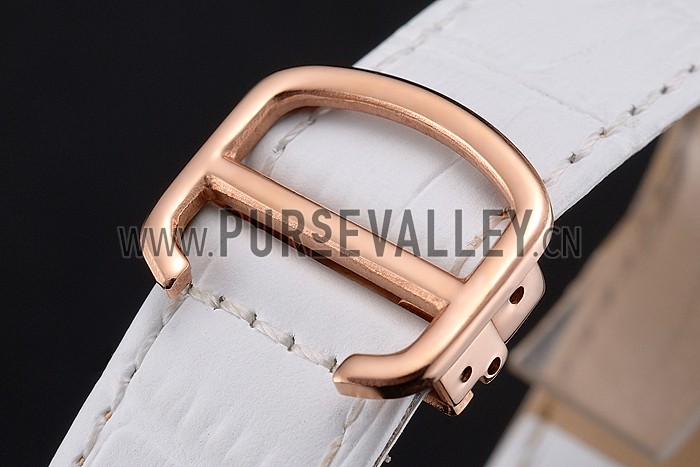 Cartier Tank MC Gold Diamond Case White Dial White Leather Strap 622169