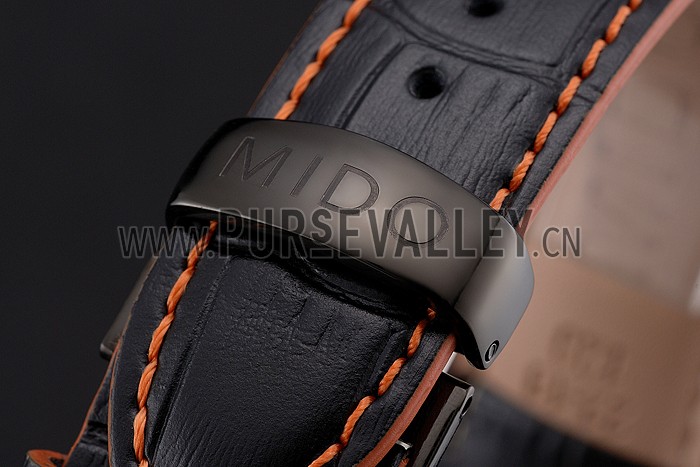 Mido Multifort Cronograph All Black & Orange Dial Black Leather Strap 622181