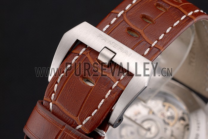 Panerai Luminor Marina 1950 Black Dial Brushed Steel Case Light Brown Leather Strap