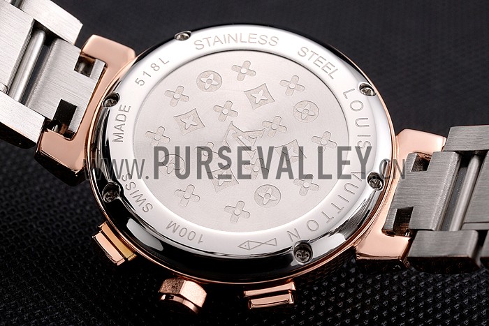 Louis Vuitton Tambour Stainless Steel and Rose Gold Bracelet White Dial 801417