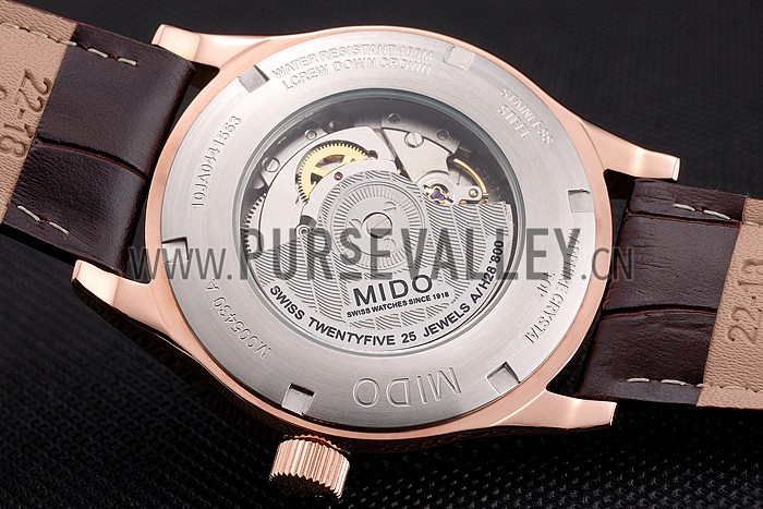 Mido Multifort Brown Croco Leather Strap White-Silver Dial 80300