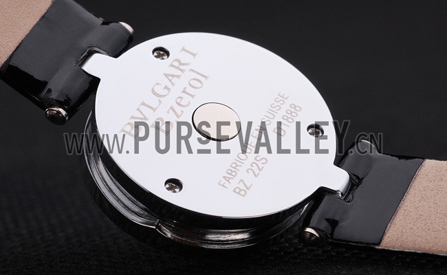 Bvlgari B.ZERO1 25mm White Dial Stainless Steel Case Gold Bezel Black Leather Bracelet