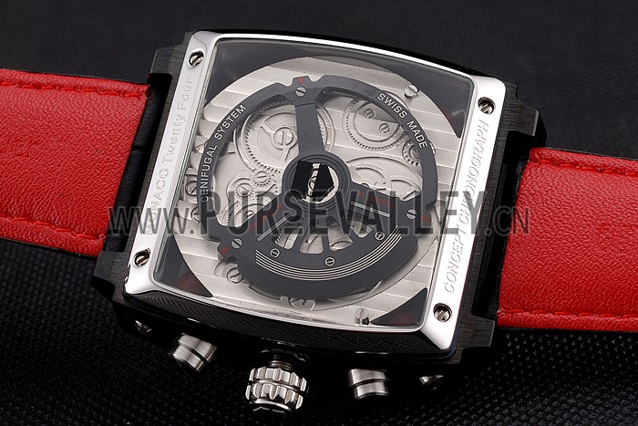 Tag Heuer Monaco Calibre 36 Blue And Red Dial Stripes Dial Black Leather Strap 622272