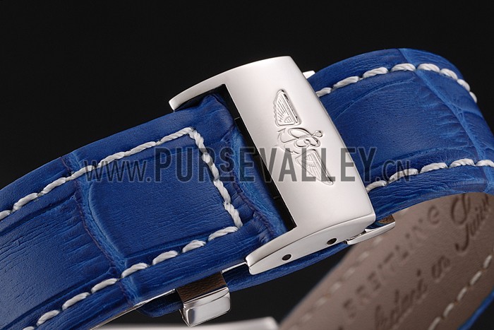 Breitling Chronomat Patrouille De France Blue Dial Stainless Steel Case Blue Leather Strap